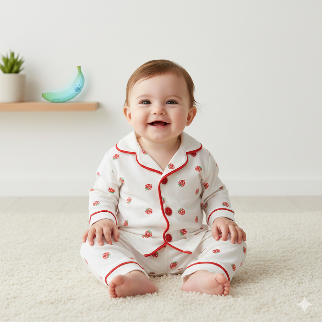 AY ÇİLEK BASKILI PİJAMA TAKIM